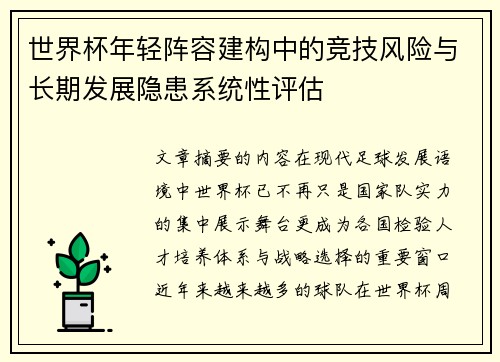 世界杯年轻阵容建构中的竞技风险与长期发展隐患系统性评估 世界杯年轻阵容建构中的竞技风险与长期发展隐患系统性评估